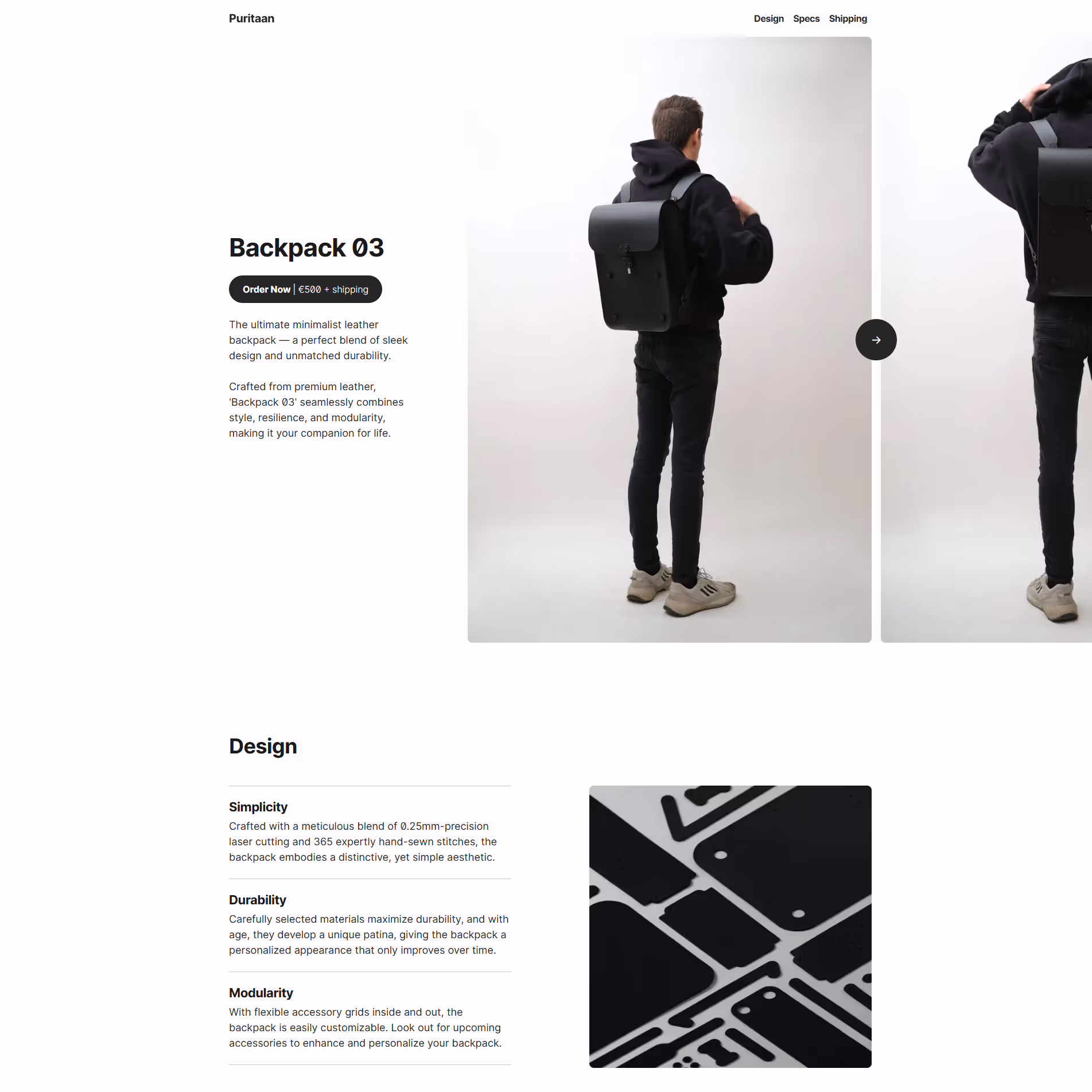 Puritaan.com hero section